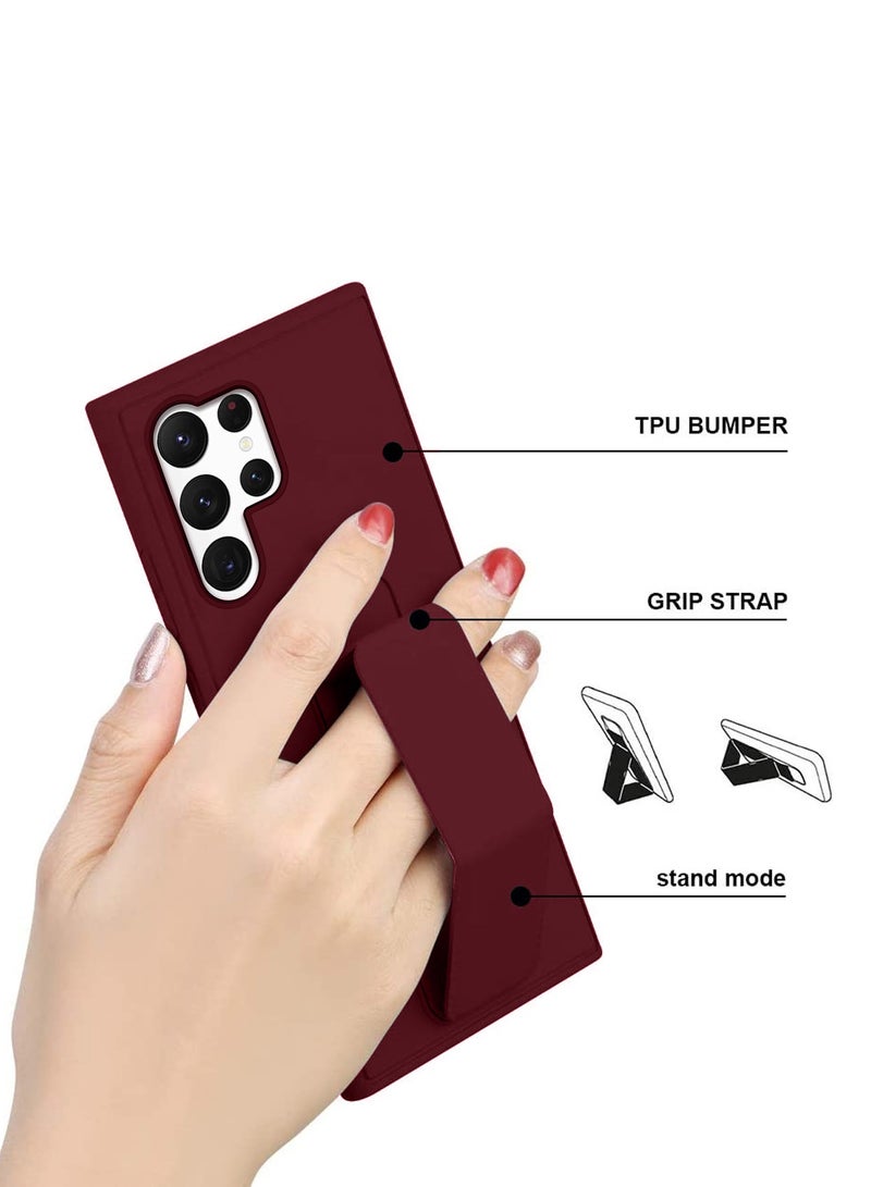 دبليو تيك Samsung Galaxy S25 Ultra 2025 قبضة يدوية قابلة للطي مسند مغناطيسي حزام معصم قبضة إصبع مع غطاء هيكل حديدي مدمج - كستنائي - Image 5