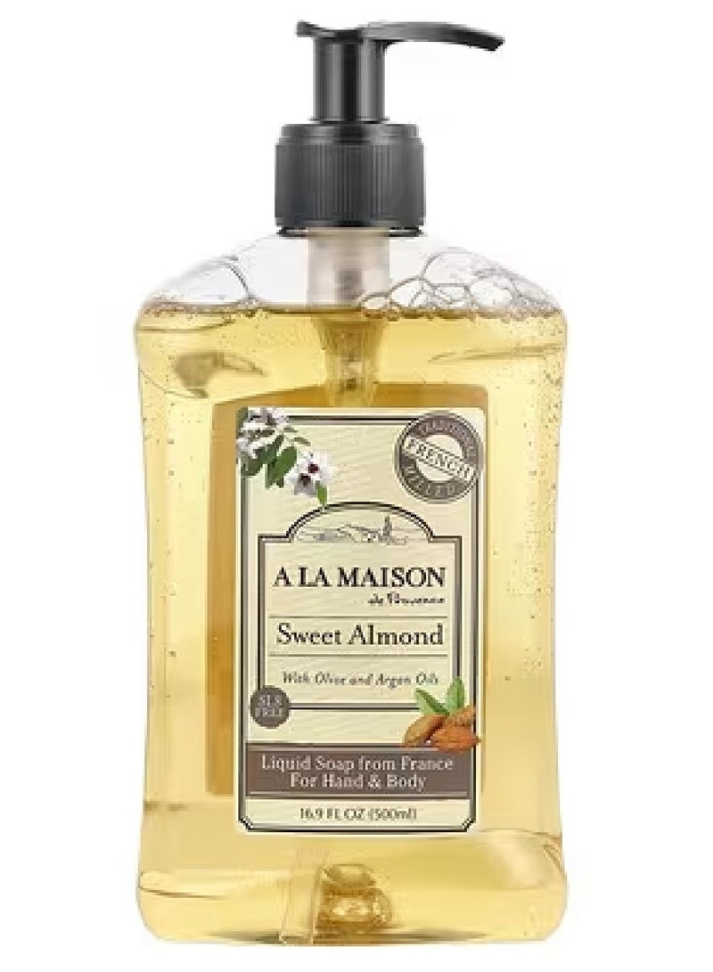 أ لا مايسون A La Maison de Provence، صابون سائل لليدين والجسم، برائحة اللوز الحلو، 16.9 أونصة سائلة (500 مل) - Image 1