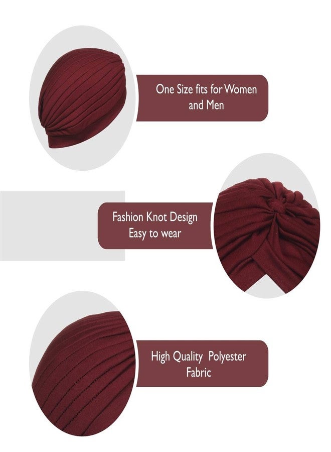 BISMAADH 2 Pcs Men & Women Pleated Head Wrap Knit Bonnet Turban/Pleated Stretchable Polyester Pagri Head Cover/Sun Cap (Black & Dark Grey) - Image 2