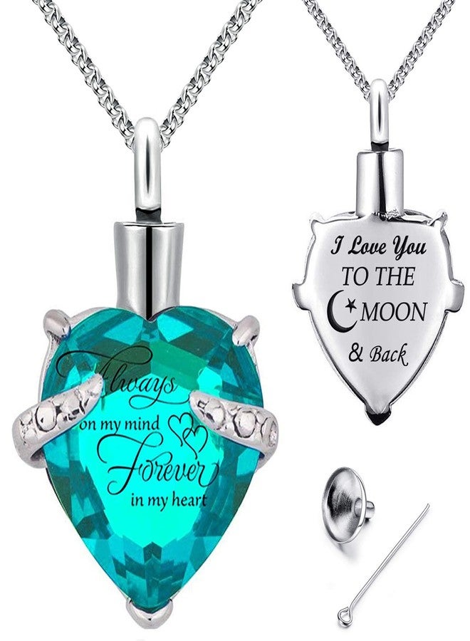 YOUFENG Birthstones Heart Cremation Pendant Urn Necklaces for Ashes Urns for Human Ashes Memorial Locket Keepsake Ashes Jewelry with Fill Kit - Image 1