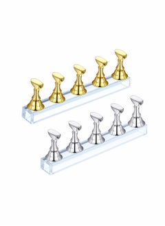 KASTWAVE 2 Sets Acrylic Nail Display Stand Nail Tip Practice Stand Magnetic Nail Practice Holder Fingernail DIY Nail Art Stand for False Nail Tip Manicure Tool DIY Display Stands (Gold and Silver)  - Image 1