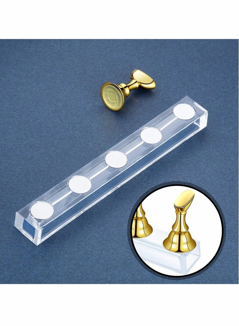 2 Sets Acrylic Nail Display Stand Nail Tip Practice Stand Magnetic Nail Practice Holder Fingernail DIY Nail Art Stand for False Nail Tip Manicure Tool DIY Display Stands (Gold and Silver)