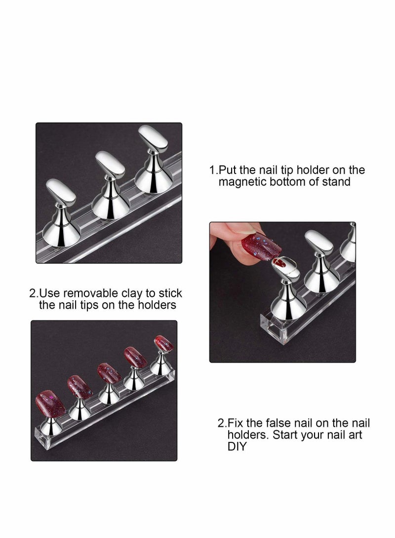 2 Sets Acrylic Nail Display Stand Nail Tip Practice Stand Magnetic Nail Practice Holder Fingernail DIY Nail Art Stand for False Nail Tip Manicure Tool DIY Display Stands (Gold and Silver)