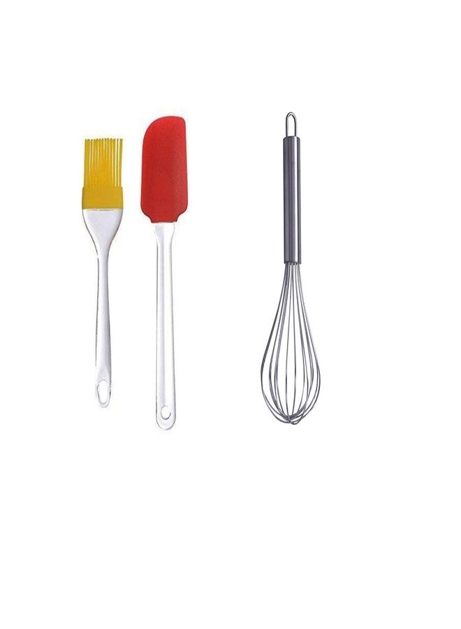 Sakoraware® Steel Cake Hand Blender Whisker Latte Maker Stirrer for Mixing Milk Coffee Egg Beater (9 inch) Combo with Silicone Oil Pastry Brush Spatula Set Baking Tools (Big, 10 Inches) - Image 1