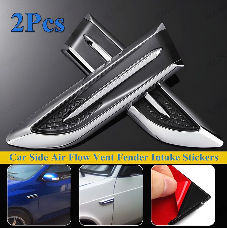 HUUSO 2 Pcs Car Air Flow Vent Cover Fender Trim Euro Duct V-619 Car Styling Fender Hood Decorative Side Aero Decal Sticker Exterior Accessory Compatible with Range Rover Evoque - Image 2