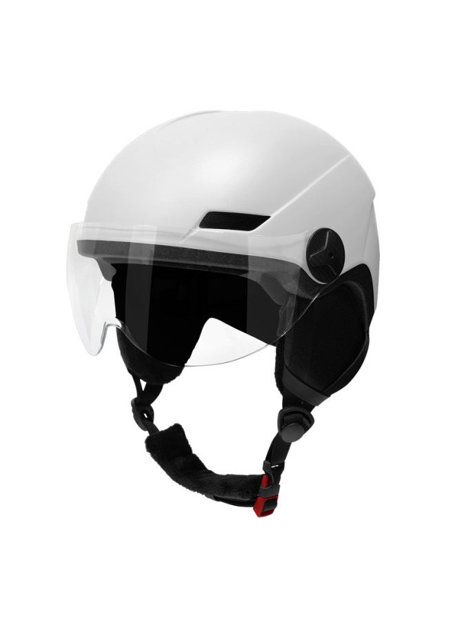 Matte Plain And Elegant White Riding Helmet Winter Bicycle Helmet Winter Roller Skating Bicycle Helmet With Goggles Winter Helmet