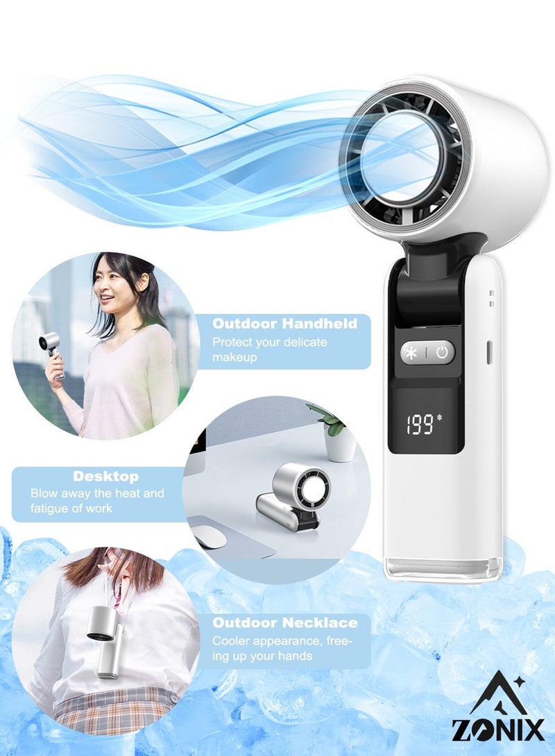 ZONIX Portable Handheld Fan with 199-Speed Ice-Ceramic Cooling, 4000mAh Fast-Charging & LED Digital Display, Adjustable Mini Fan for Travel, Camping, Indoor, Outdoor (White) - Image 1