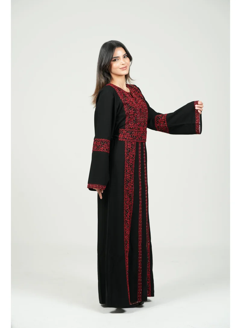 AL BENT AL SHARQIEH black women kaftan dress with red embroidered and belt