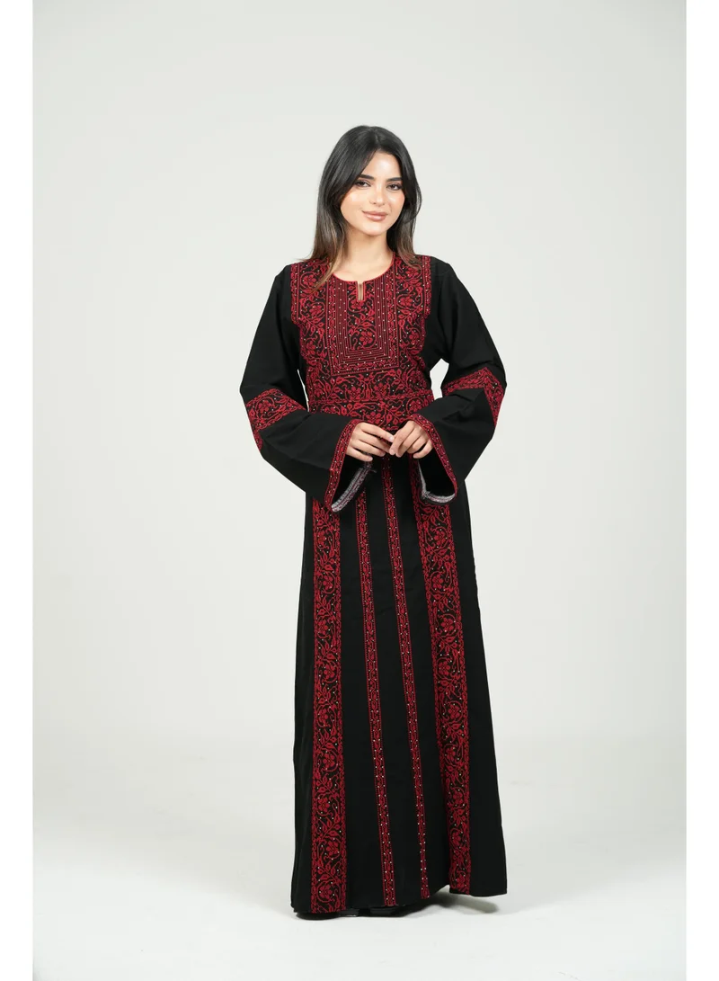 AL BENT AL SHARQIEH black women kaftan dress with red embroidered and belt