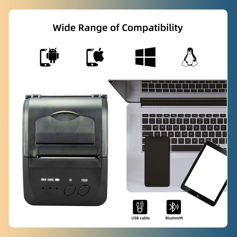NetumScan Bluetooth wireless thermal receipt printer, 2 inch 58 mm Mini USB POS printer for restaurant retail compatible with Android/iOS/PC/Windows NS1809DD - Image 4