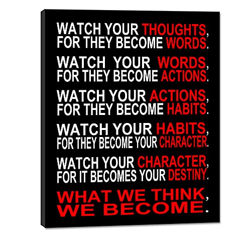 Pyradecor Watch Your Thoughts Motivational Classroom Poster Modern Canvas Prints Wall Art Paintings Ready to Hang for Office Living Room Home Decorations Stretched Pictures Artwork - Image 1