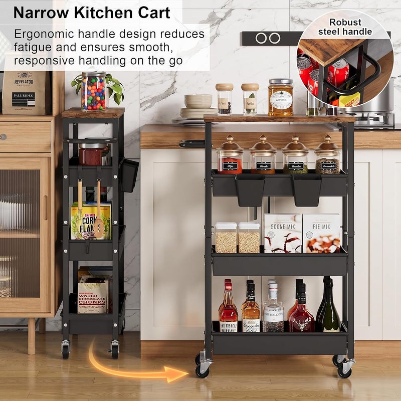 Aofure 4 Tier Slim Rolling Storage Cart, Metal Narrow Kitchen Cabinet with Wheels,Laundry Room Organization and Storage Shelves for Between Washer and Dryer,7.7 In Skinny Detergent Organizer for Small Spaces - Image 4