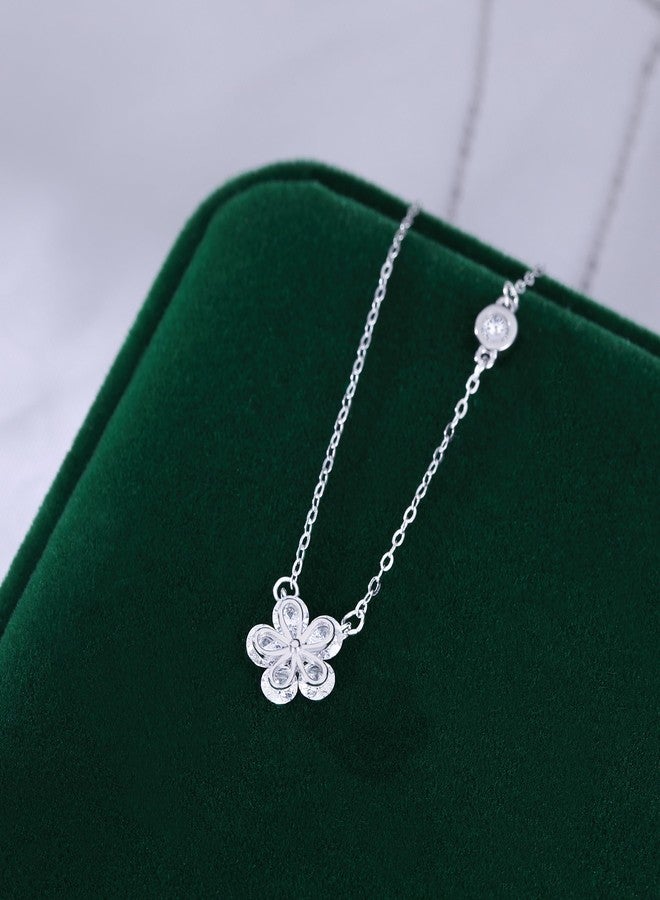 Reffeer Solid 925 Sterling Silver Dainty Flower Choker Necklace for Women Teen Girls CZ Flower Pendant Necklace (A-Silver) - Image 4