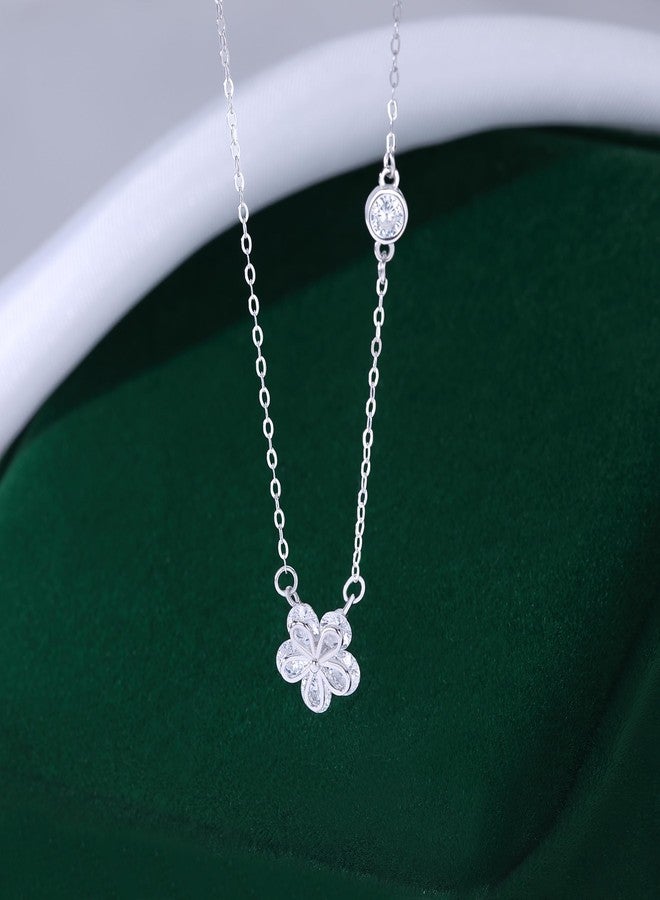 Reffeer Solid 925 Sterling Silver Dainty Flower Choker Necklace for Women Teen Girls CZ Flower Pendant Necklace (A-Silver) - Image 5