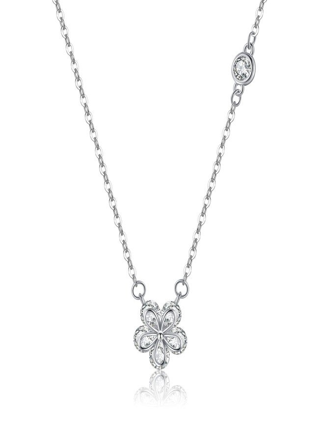 Reffeer Solid 925 Sterling Silver Dainty Flower Choker Necklace for Women Teen Girls CZ Flower Pendant Necklace (A-Silver) - Image 1