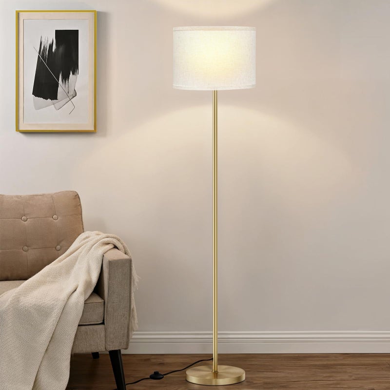 Ambimall 60'' Modern Floor Lamp with Shade, Tall Lamps for Living Room, Bedroom, Office, Dining Room, Beige Shade with Gold Pole(Without Bulb) - Image 1