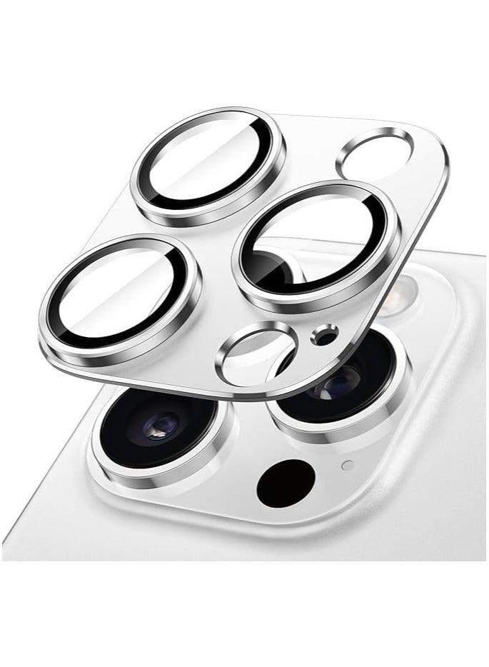 Camera Lens Protector for iPhone 16 Pro / Pro Max (6.3" & 6.9") – 9H Tempered Glass with Matte Metal Ring, Full Coverage, Scratch & Shatter Resistant, Case-Friendly (Silver)  - Image 1