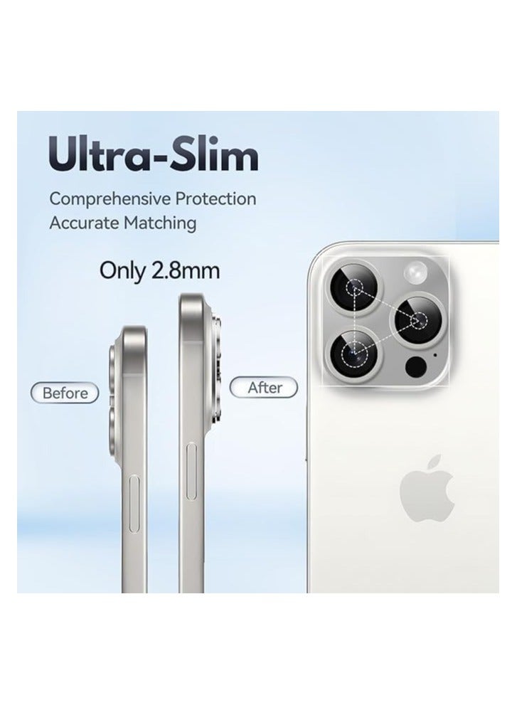 Camera Lens Protector for iPhone 16 Pro / Pro Max (6.3" & 6.9") – 9H Tempered Glass with Matte Metal Ring, Full Coverage, Scratch & Shatter Resistant, Case-Friendly (Silver)  - Image 2