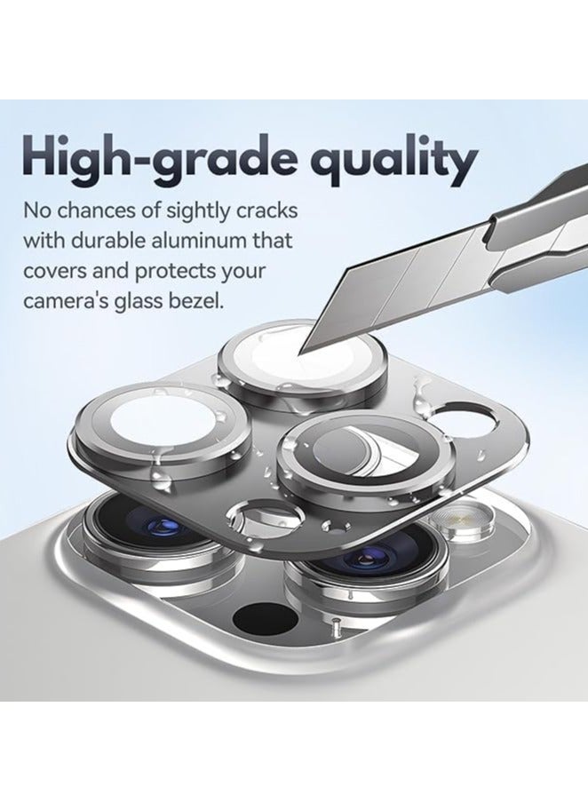 Camera Lens Protector for iPhone 16 Pro / Pro Max (6.3" & 6.9") – 9H Tempered Glass with Matte Metal Ring, Full Coverage, Scratch & Shatter Resistant, Case-Friendly (Silver)  - Image 3