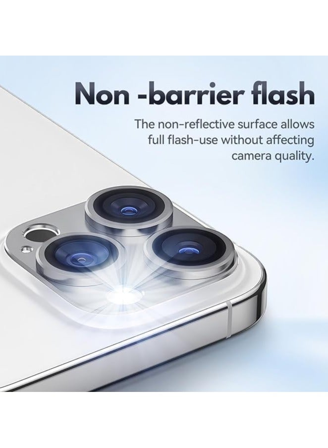 Camera Lens Protector for iPhone 16 Pro / Pro Max (6.3" & 6.9") – 9H Tempered Glass with Matte Metal Ring, Full Coverage, Scratch & Shatter Resistant, Case-Friendly (Silver)  - Image 4