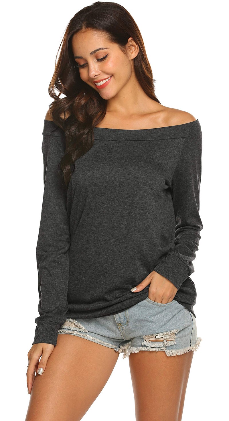 Halife Casual Shirts for Juniors Off Shoulder Long Sleeves (S, Drak Gray) - Image 2