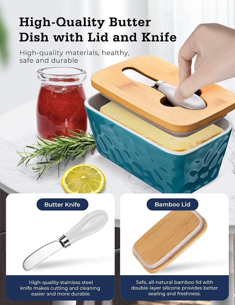 wtisan Butter Dish with Lid: Large Butter Dish for Countertop - Ceramic Butter Container with Knife Double Silicone Seal - Unique Stone Butter Dishes with Covers for Farmhouse Kitchen Decor Home Decor Green - Image 3