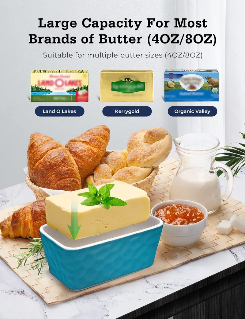 wtisan Butter Dish with Lid: Large Butter Dish for Countertop - Ceramic Butter Container with Knife Double Silicone Seal - Unique Stone Butter Dishes with Covers for Farmhouse Kitchen Decor Home Decor Green - Image 2