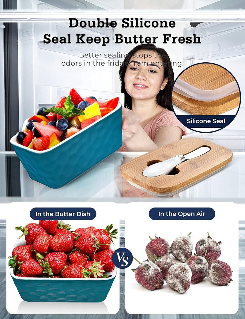 wtisan Butter Dish with Lid: Large Butter Dish for Countertop - Ceramic Butter Container with Knife Double Silicone Seal - Unique Stone Butter Dishes with Covers for Farmhouse Kitchen Decor Home Decor Green - Image 5