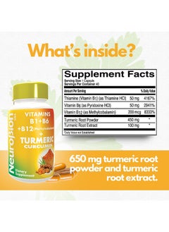 نيوروبيون Neurobion Turmeric Curcumin 650 mg مكمل عشبي لدعم مضادات الأكسدة، امتصاص عالي مكمل الكركم القوي للغاية مركب الفيتامينات المتعددة مع فيتامين ب12، 40 كبسولة  - Image 2