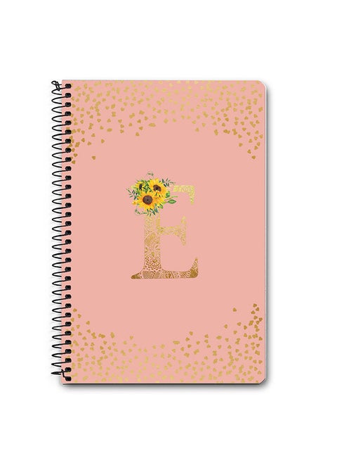 Designer A5 Spiral Notebook Memo Notepad Journal - Custom Monogram Initial Letter Mandala Floral Pattern Alphabet - E - Rose Pink