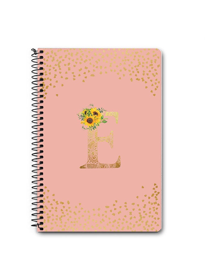 Designer A5 Spiral Notebook Memo Notepad Journal - Custom Monogram Initial Letter Mandala Floral Pattern Alphabet - E - Rose Pink