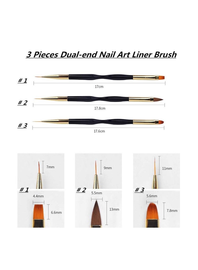 SYOSI 3 Pcs Nail Drawing Pen, Dual End Nail Art Nail Polish Pen Manicure Drawing Tool Acrylic Nail Brush DIY Nail Art Tool  UV Gel Painting Acrylic Nail Design Nylon Brush for UV Gel Decoration (7/9/11mm)  - Image 2