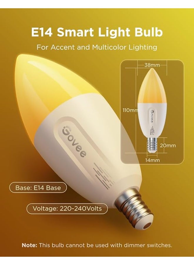 Govee Smart Light Bulb E14, RGBWW LED Lamp, Works with Matter, Alexa, Google Assistant, Smart Bulb E14 Light Bulb 450 LM, Dimmable with 16 Million DIY Colours, 54 Scenes, Pack of 4 - Image 2