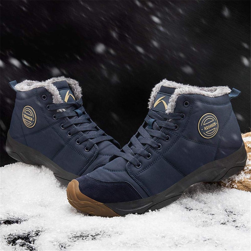 UPSOLO Mens Backpacking Boots Ankle Snow Booties Winter Trekking Hiker Anti-Slip Hiking Shoes Anti-Slip Fully Fur Casual Walking Lightweight Sneakers(6118 Blue 45) - Image 5