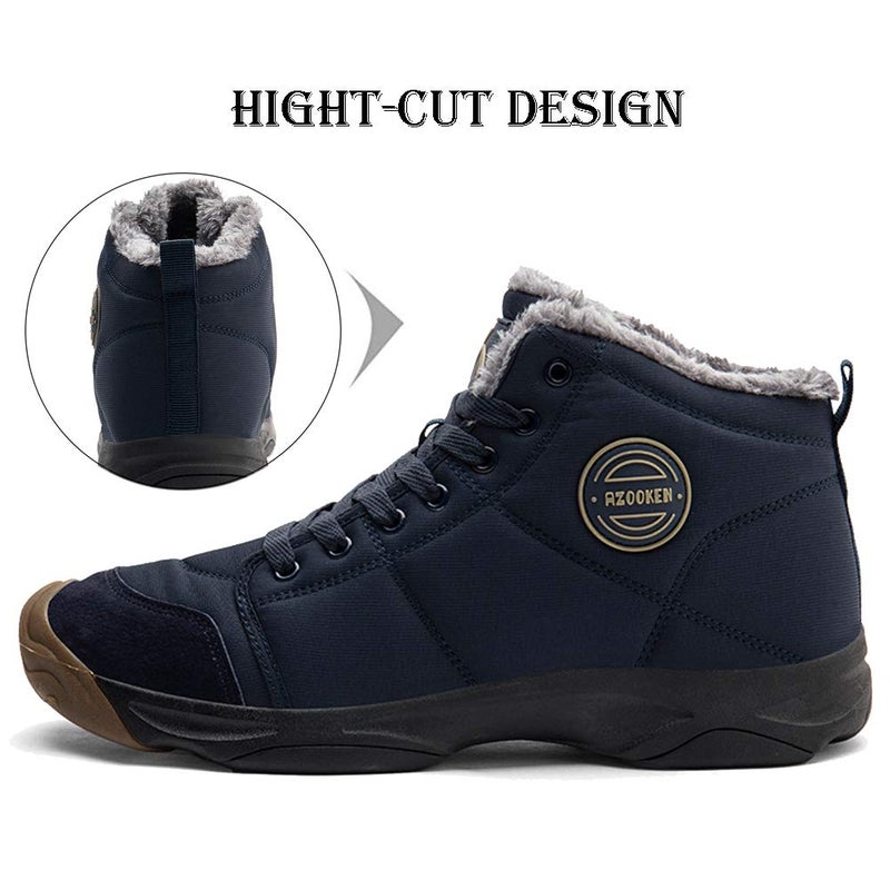UPSOLO Mens Backpacking Boots Ankle Snow Booties Winter Trekking Hiker Anti-Slip Hiking Shoes Anti-Slip Fully Fur Casual Walking Lightweight Sneakers(6118 Blue 45) - Image 2