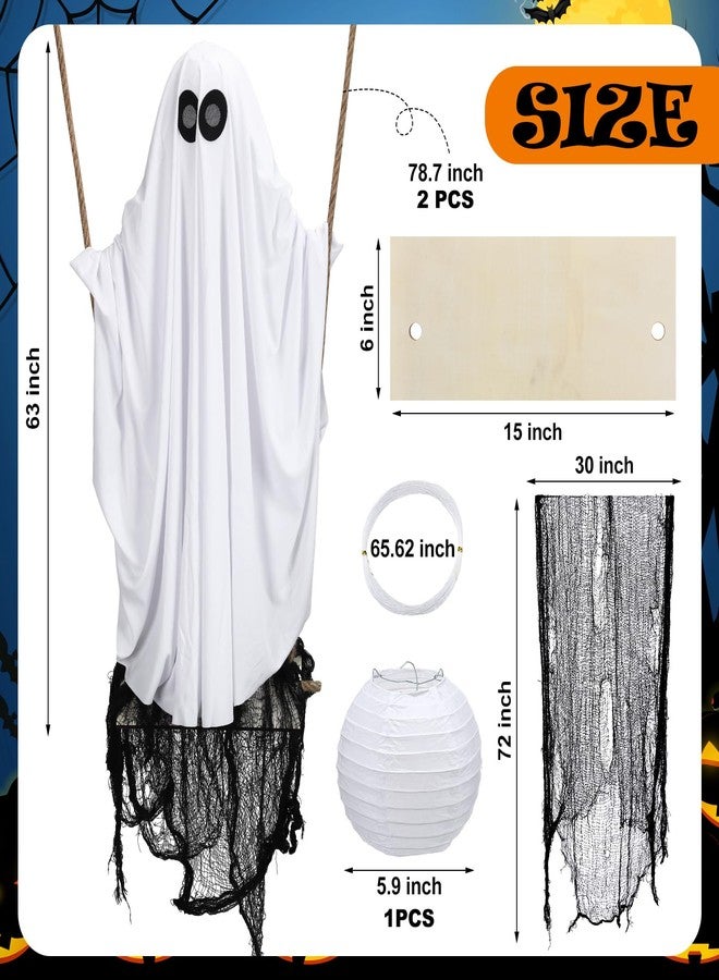 Seenelling زينة هالوين خارجية من سينيلينج، أرجوحة معلقة على شكل شبح بطول 5.25 قدم، ديكور خارجي مخيف ولطيف، دعائم طائرة للأشجار والشرفات والحدائق والمنازل - Image 2