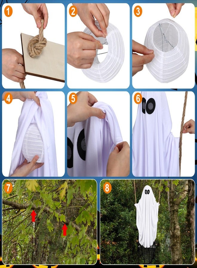 Seenelling زينة هالوين خارجية من سينيلينج، أرجوحة معلقة على شكل شبح بطول 5.25 قدم، ديكور خارجي مخيف ولطيف، دعائم طائرة للأشجار والشرفات والحدائق والمنازل - Image 3