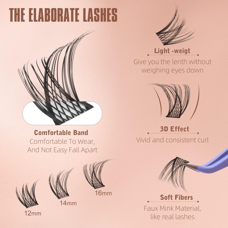 Geeneiya Medium Lash Clusters Short Wispy C Curl Eyelash Clusters 12-16MM Individual Eyelashes Natural Cluster Eyelash Extensions Natural Looking Cluster Lashes by Geeneiya (C Curl,12-14-16) - Image 3
