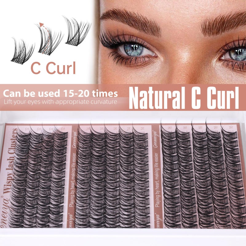 Geeneiya Medium Lash Clusters Short Wispy C Curl Eyelash Clusters 12-16MM Individual Eyelashes Natural Cluster Eyelash Extensions Natural Looking Cluster Lashes by Geeneiya (C Curl,12-14-16) - Image 2