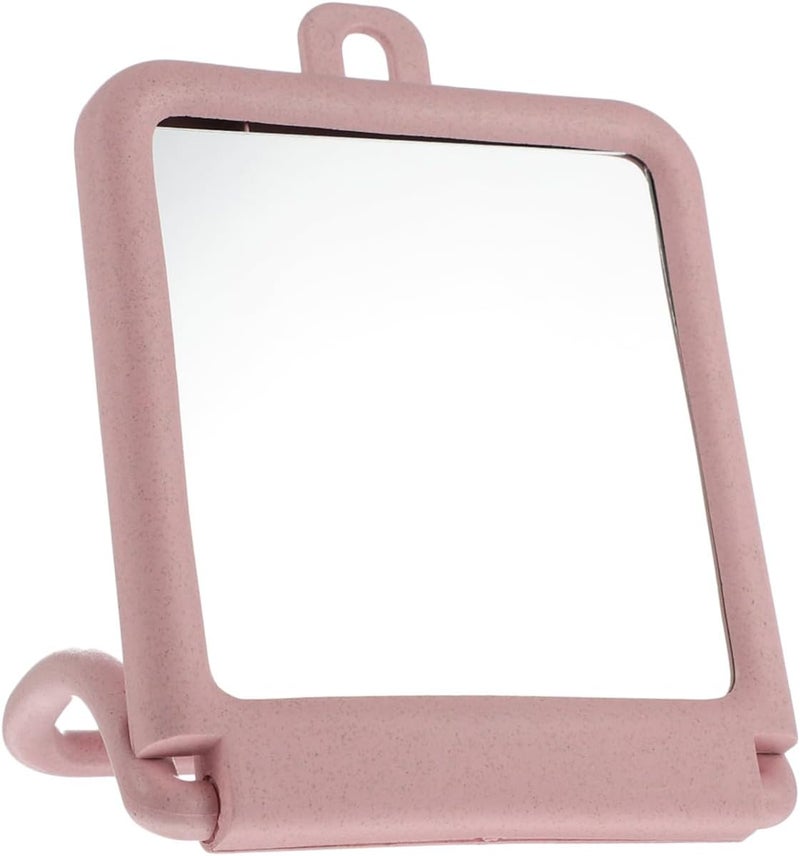 Dormitory Hanging Makeup Mirror with Stand, Pink Small Vanity Tabletop Mirror for Bathroom and Bedroom Use - Image 1