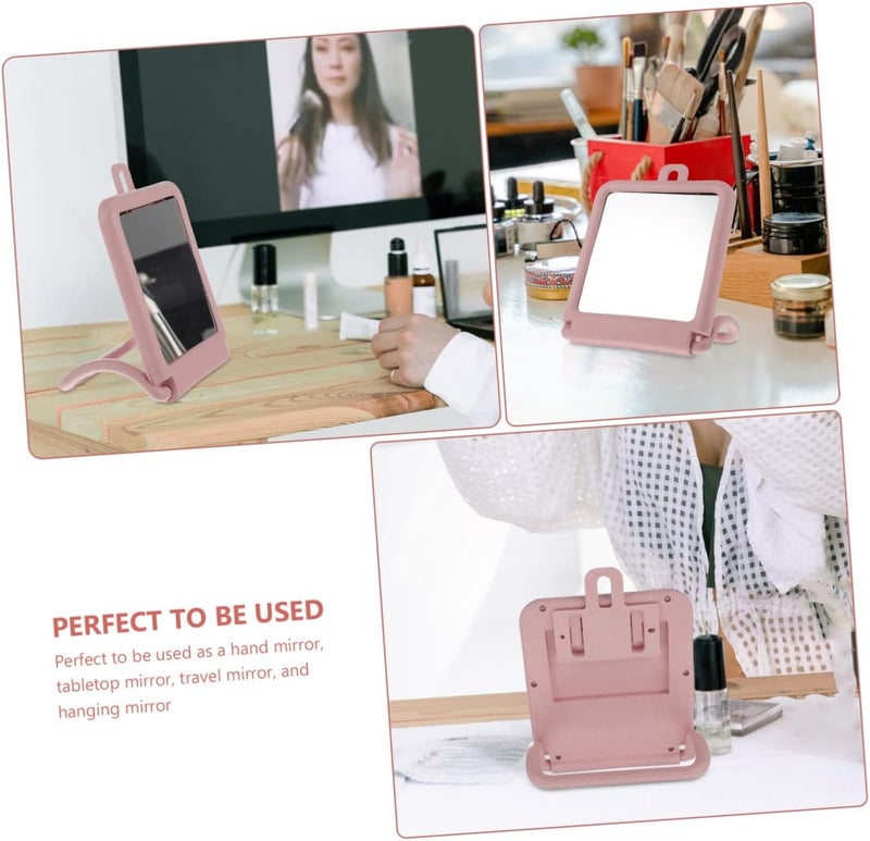 Dormitory Hanging Makeup Mirror with Stand, Pink Small Vanity Tabletop Mirror for Bathroom and Bedroom Use - Image 3