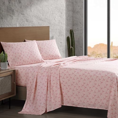 Wrangler Queen Size Sheet Set UltraSoft WrinkleResistant Bedding for Year Round Comfort Deep Pockets Bed Sheets with Matching Fitted Sheet Pillowcases Steer Skulls Pink - Image 3