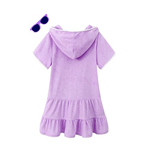 LUCKYGAL Big Girls Swim Coverup Kids Beach Cover up Terry Beach Pool Wraps, Size 12 13 Purple - Image 2