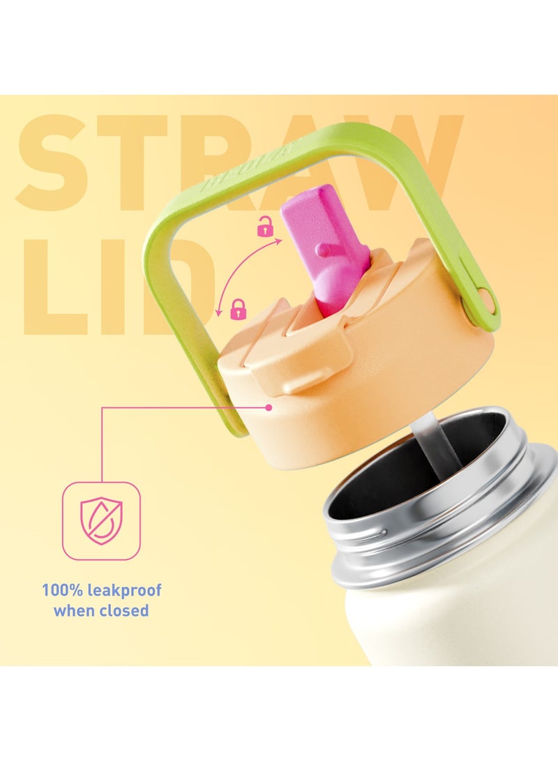 بيولا زجاجة ماء للأطفال BEOLA سعة 550 مل (19 أونصة) من الفولاذ المقاوم للصدأ 18/8 مع جدار مزدوج معزول، زجاجة ترمس مع غطاء مع شفاطة وفم واسع، للسوائل الساخنة والباردة، زجاجة رياضية ومدرسية (فلاش النيون) - Image 5