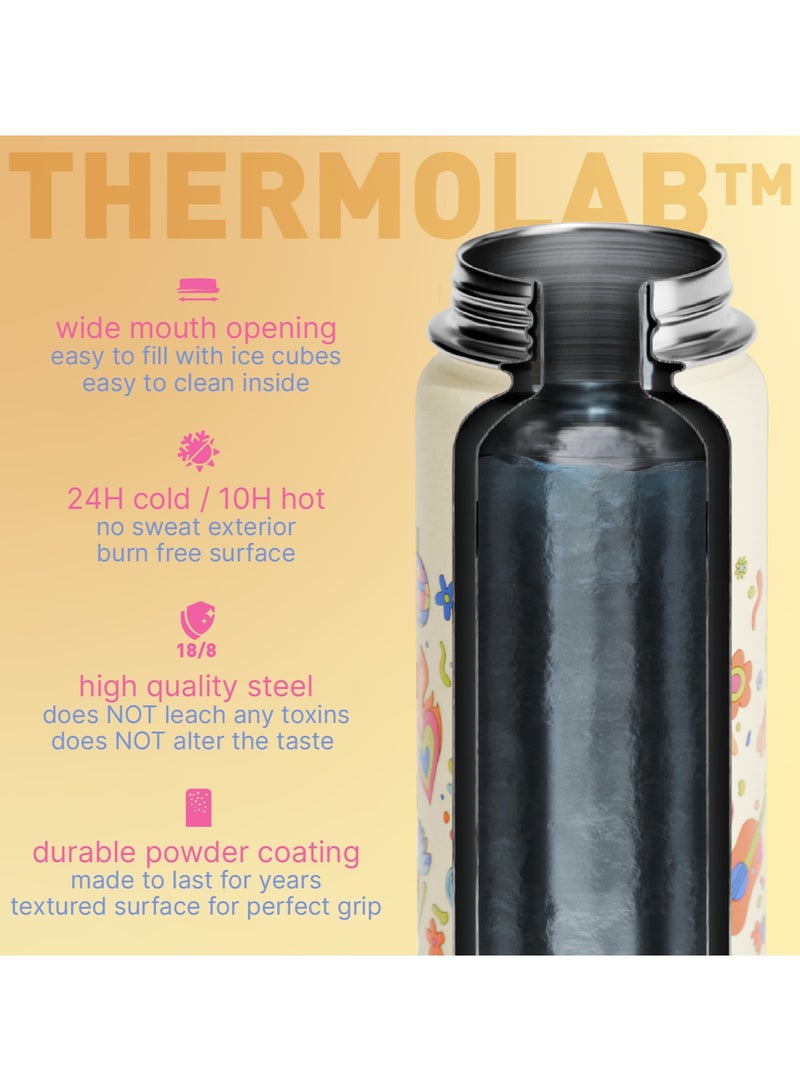 بيولا زجاجة ماء للأطفال BEOLA سعة 550 مل (19 أونصة) من الفولاذ المقاوم للصدأ 18/8 مع جدار مزدوج معزول، زجاجة ترمس مع غطاء مع شفاطة وفم واسع، للسوائل الساخنة والباردة، زجاجة رياضية ومدرسية (فلاش النيون) - Image 3