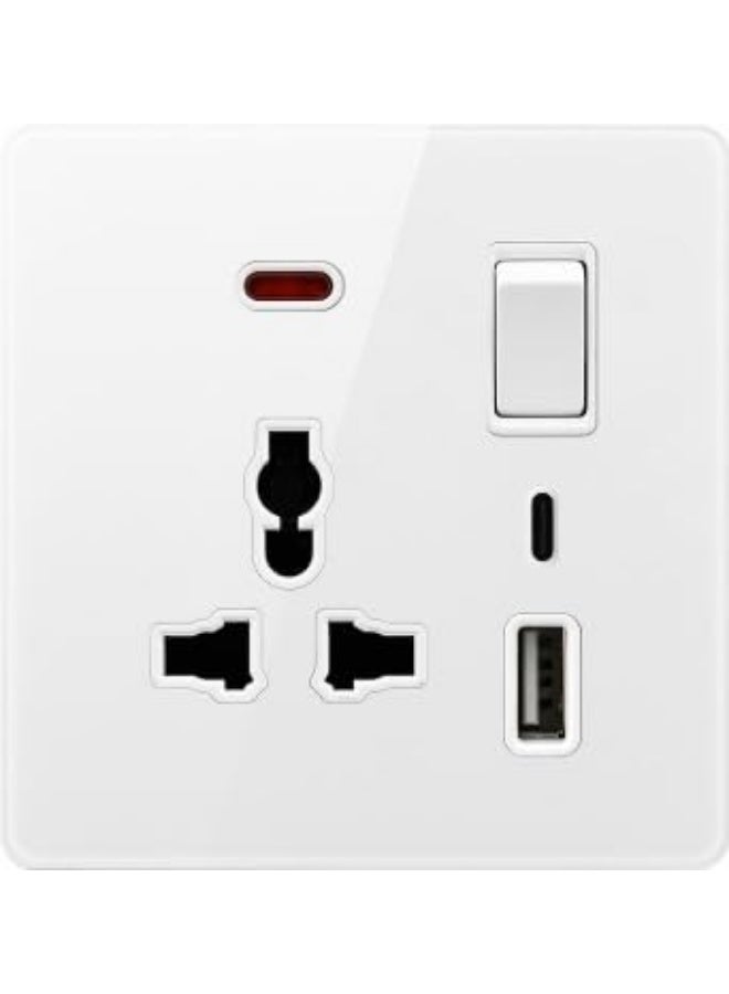 فيوتشر مستقبل | 13 أمبير | متعدد الوظائف | مقبس واحد | بالإضافة إلى منفذ USB ومنفذ Type-C | مفتاح بإضاءة نيون | قطعتان باللون الأبيض - Image 1