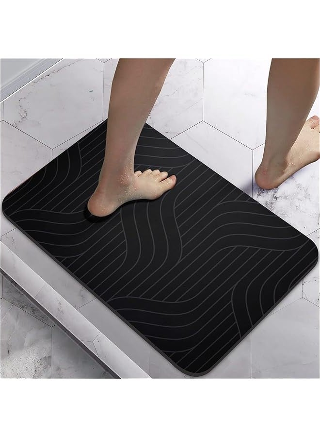 تراسل اي بين سجادة حمام مضادة للانزلاق فائقة الامتصاص من دياتومي ترابي، سجادة للحمام وحوض الاستحمام، سريعة الجفاف مع دعم مطاطي رفيع وقابل للغسل، تناسب اسفل الباب (خط اسود، 50 × 80 سم)