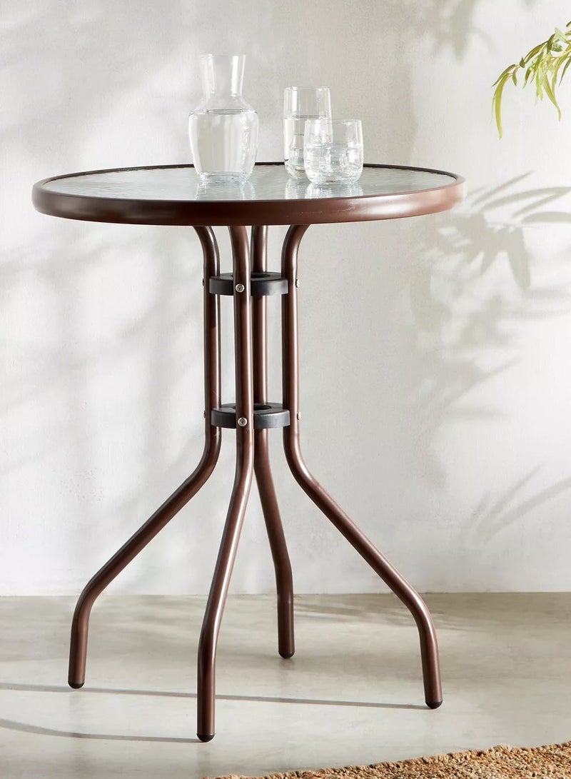 DubaiGallery Round Patio Coffee Side Garden Table - Outdoor Furniture with Metal Frame and Tempered Water Ripple Glass Top for Garden, Backyard, Porch, Deck  - Image 4