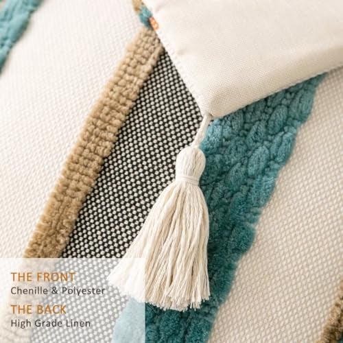 WANLIRD Boho Throw Pillow Covers 18x18 Set of 2 Woven Tufted Farmhouse Pillows Cover with Tassels Textured Striped Cushion Case Neutral Pillow Cases Decorative Pillowcase for Sofa Couch BedBlue - Image 3