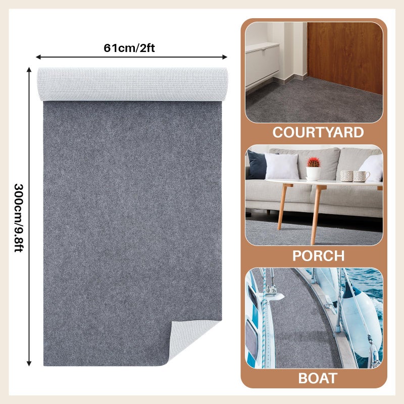 Drydiet Gray Boat Carpet, Marine Carpet Marine Grade Mat for Boats with Waterproof for Outdoor Deck Patio Porch Garage Kitchens Bathroom Outdoor Area Rug Runner Non-Slide Porch Rug(2 x 9.8 ft) - Image 2